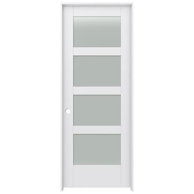 JELD-WEN MODA 1044W Primed 4 Panel Square Solid Core Frosted Glass .
