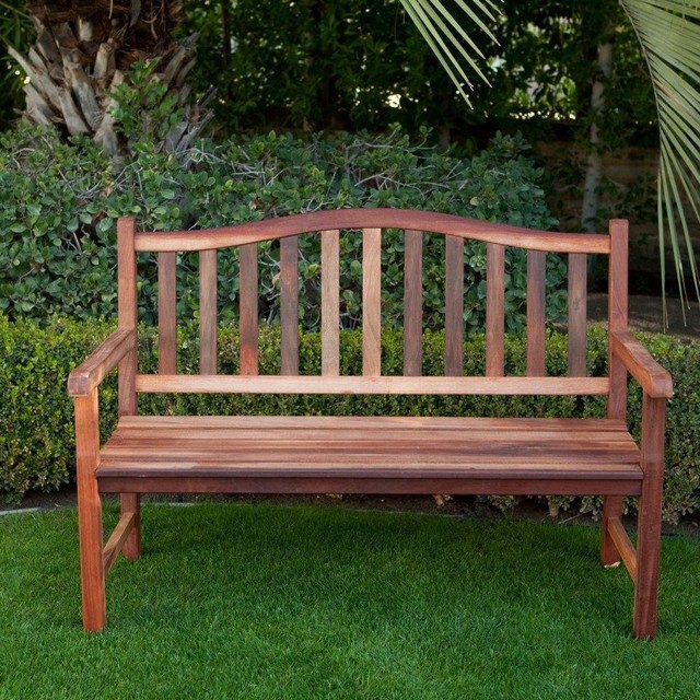 4-Ft Wood Garden Bench With Curved Arched Back And Armrests .