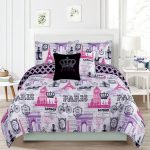 Bedding Queen 5 Piece Girls Comforter Bed Set, Paris Eiffel Tower .