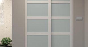 Colonial Elegance® White Framed 5-Lite Frosted Glass Sliding Door .