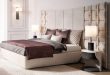 High Quality Bedroom Furniture Luxury High Headboard Beige Fabric .