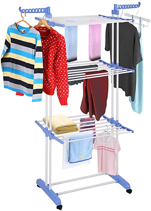 Amazon.com: Yeshom Foldable 3 Tier Clothes Drying Rack Rolling .