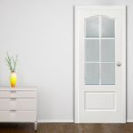 White glass panel interior doors with arched top panel style .