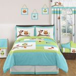 Turquoise and Lime Hooty Owl Childrens and Kids Bedding - 3pc Full .