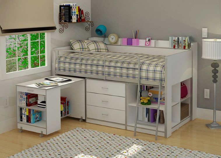 White Kids Loft Bed With Plenty Storage Underneath And Desk On .