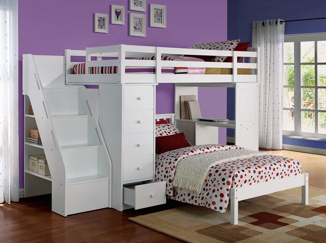 White Twin Bunk Beds with Steps | Bunk Beds With Storage and De