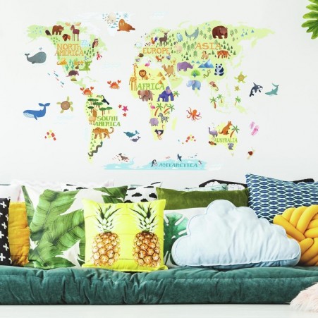 Kids World Map Peel and Stick Giant Wall Decals | RoomMat