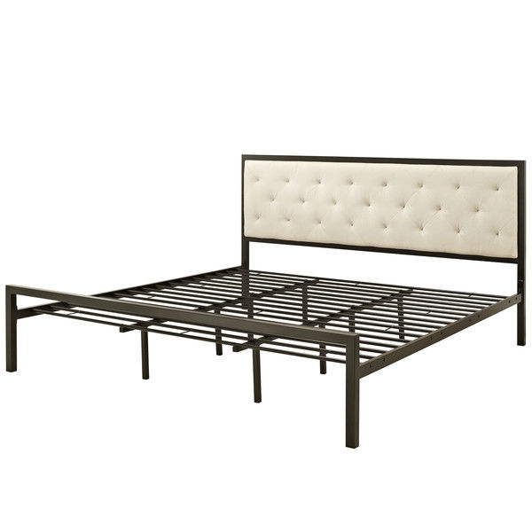 King size Modern Metal Platform Bed Frame with Beige Upholstered .