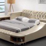 Bed, King Size Leather Bed With Speake