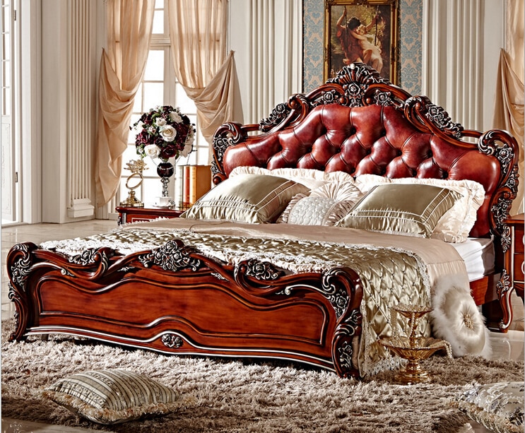 French style bedroom furniture wood double size bed 0409 MS series .