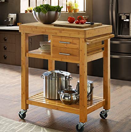 Amazon.com: Clevr Rolling Bamboo Wood Kitchen Island Cart Trolley .