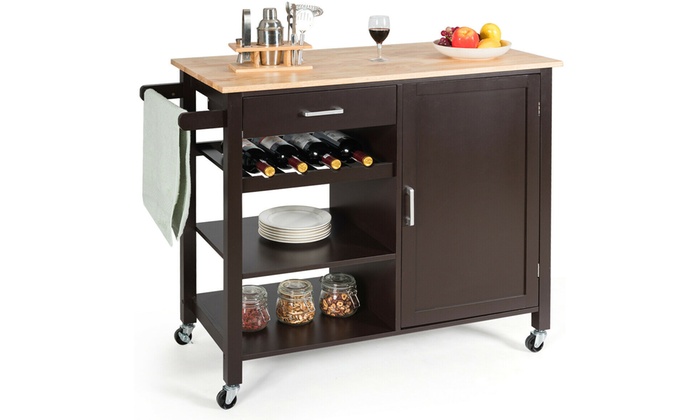 4-Tier Wood Kitchen Island Trolley Bar Cart with Wine Rack | Group