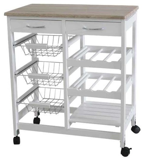 Kitchen Trolley with 2 Drawers and Baskets - Farmhouse - Kitchen .