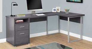 Monarch Specialties L Shaped Computer Desk With 2 Drawers Gray .
