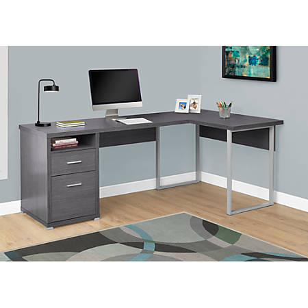 Monarch Specialties L Shaped Computer Desk With 2 Drawers Gray .
