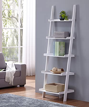 Amazon.com: White Finish 5 Tier Bookcase Shelf Ladder Leaning - 72 .