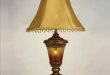 Gold & Rust Antique Table Lamps Lamp with Golden Beaded Lamp Shade .