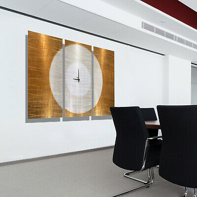 Large Modern Wall Clock, Gold Contemporary Metal Wall Art by Jon .