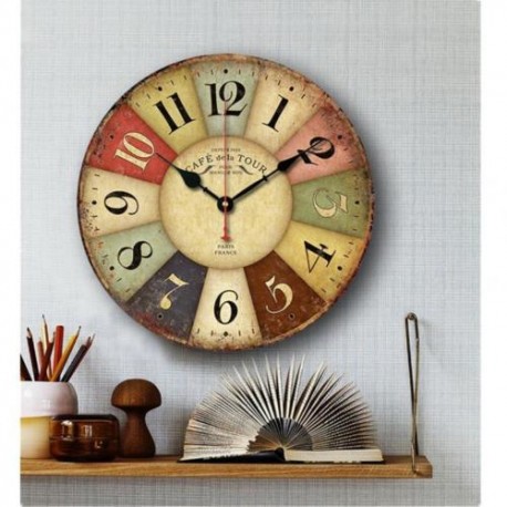 Large Vintage Rustic Wooden Wall Clock Kitchen Antique Shabby Chic .