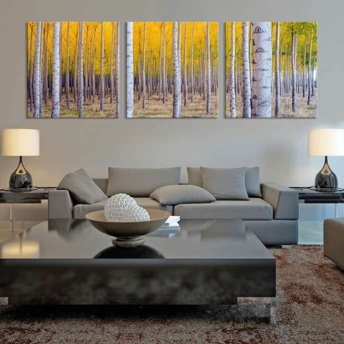 Extra Large Wall Art Landscape Canvas Print - Trees and Yellow .