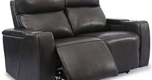 Furniture Oaklyn 61" Leather Loveseat With Power Recliners, Power .