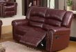 686 Burgundy Leather Reclining Loveseat With Nailhead Tr