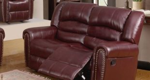 686 Burgundy Leather Reclining Loveseat With Nailhead Tr