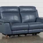 Moana Blue Leather Dual Power Reclining Loveseat With Usb | Living .