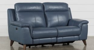 Moana Blue Leather Dual Power Reclining Loveseat With Usb | Living .