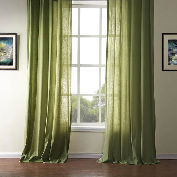 Green Linen Curtains and Drapes for Living Room Set of 2 Panels .