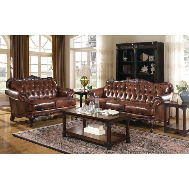 Victoria Leather Living Room Set Coaster Furniture | FurniturePi