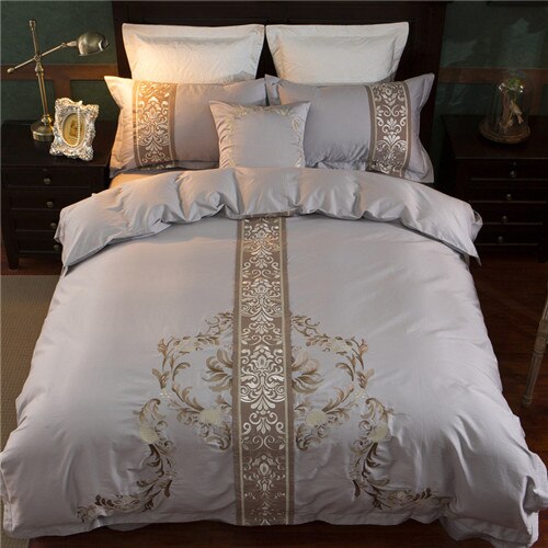 4/7Pcs Silver Grey luxury Egyptian cotton bedding set queen king .