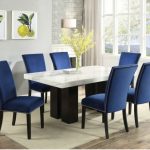 Cam White Marble Dining Room Set with 6 Blue Chairs | Nader's .