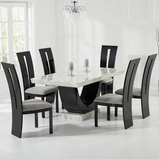 Allie Marble Dining Table In Cream With 6 Ophelia Grey Chairs .