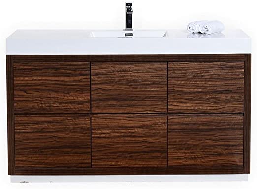 Bliss 60″ Walnut Single Sink Floor Mount Modern Bathroom Vanity .