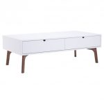 Mid-Century Modern Double Drawer Coffee Table - White/Walnut - ZM .