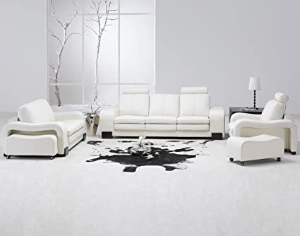 Amazon.com: Modern 5 Pcs White Leather Living Room Set: Kitchen .