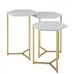 Triple Hex White Faux Marble & Gold Nesting Tables | Pier