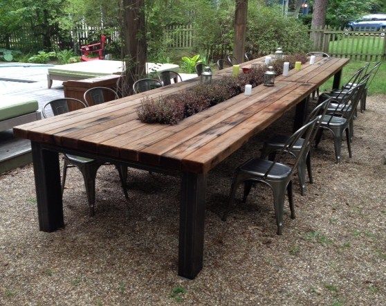 Outdoor Redwood Dining Table with galvanized middle trough and .