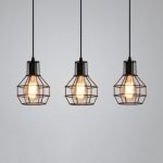 Antique Style Wire Frame Pendant Lamp 3 Lights Metal Hanging Light .