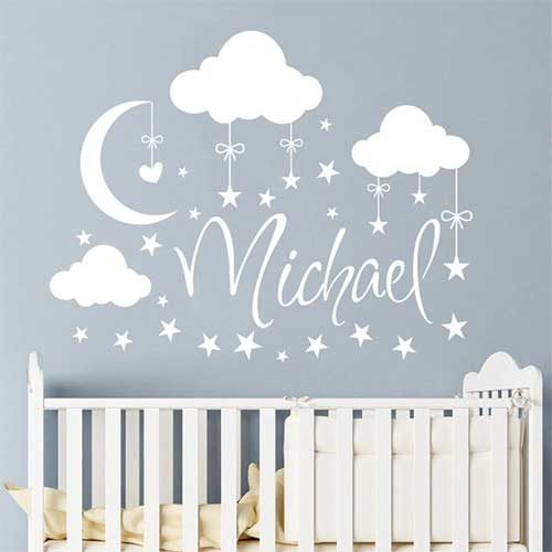 Personalised Wall Sticker For Nursery - Clouds, Moon & Stars Wall .