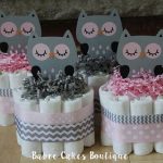 SET OF 4 Pink and Gray Owl Mini Diaper Cakes, Girls Owl Baby .