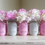 Pink and Gray Distressed Mason Jars. Baby Shower Centerpieces .