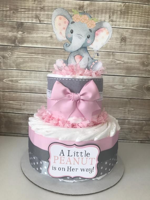 Elephant Diaper Cake in Pink and Gray, Elephant Baby Shower .