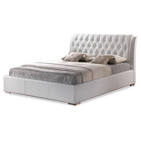 Bianca Modern Bed With Tufted Headboard White (Queen) - Baxton .