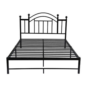 GreenHome123 Black Metal Platform Bed Frame with Headboard in Twin .