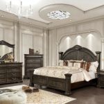 Elegant Style Walnut Finish Carve Queen Size 4pc Master Bedroom .