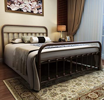Amazon.com: URODECOR Metal Bed Frame Queen Size Headboard and .