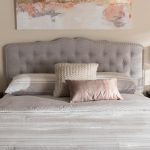 Baxton Studio Lucy Greyish Beige Fabric Upholstered Queen Size .