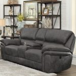 Hadden Gray Double Reclining Loveseat with Center Console .